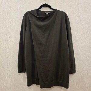 COS Draped Neck Longline Sweater Womens Small Olive Green 100% Wool Minimalist